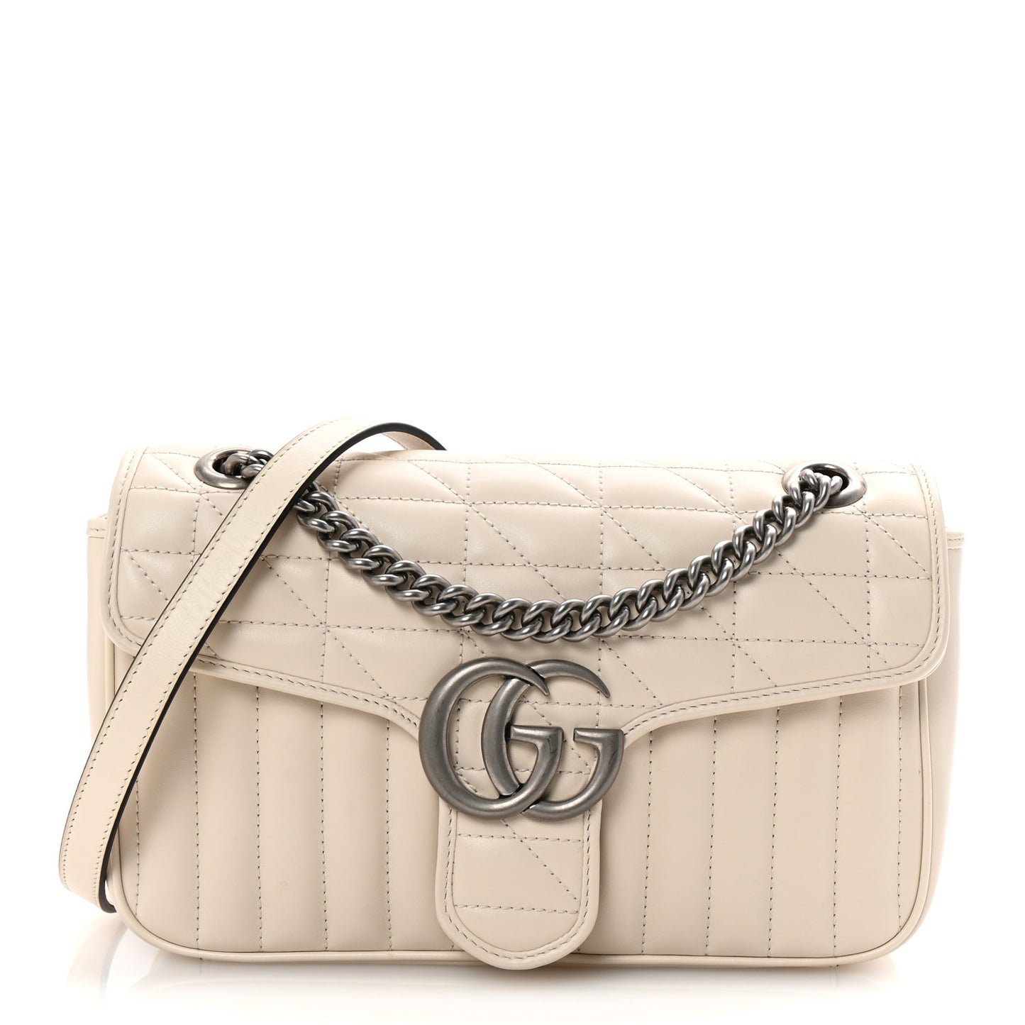 Calfskin Matelasse Aria Small GG Marmont Shoulder Bag Mystic White