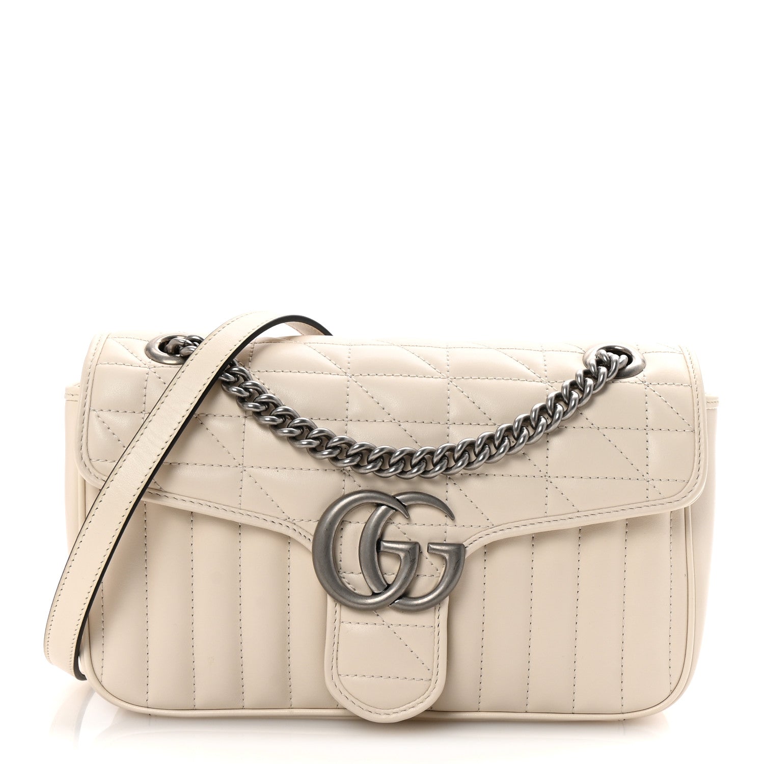 Gucci Calfskin Matelasse Aria Small GG Marmont Shoulder Bag Mystic White 1 of 10