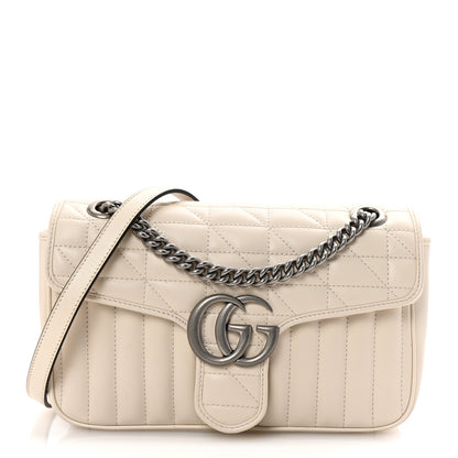 Gucci Calfskin Matelasse Aria Small GG Marmont Shoulder Bag Mystic White 1 of 10
