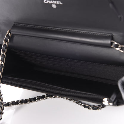 Chanel Patent Goatskin Quilted Paris Dallas Wallet On Chain WOC Black 5 of 9