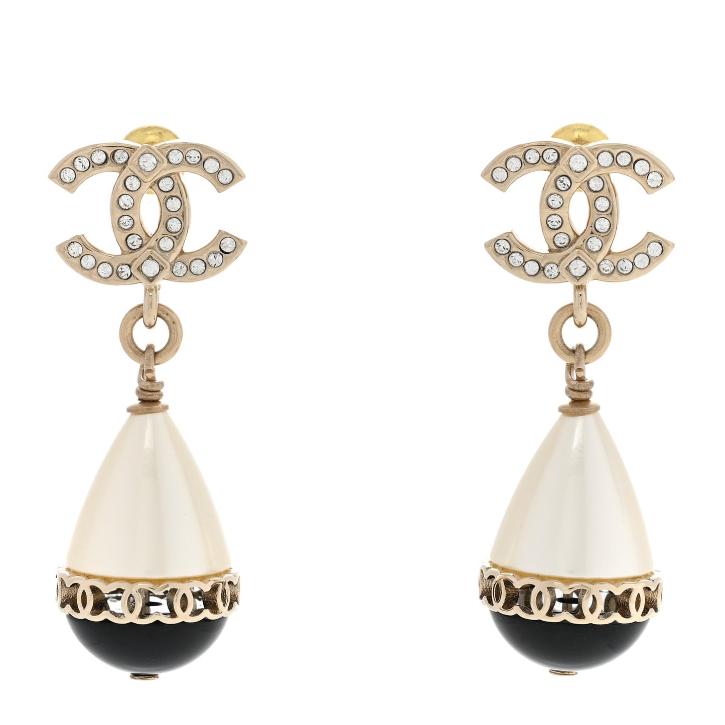 Crystal Pearl CC Fantasy Drop Earrings Gold Black