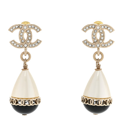 Chanel Crystal Pearl CC Fantasy Drop Earrings Gold Black 1 of 5