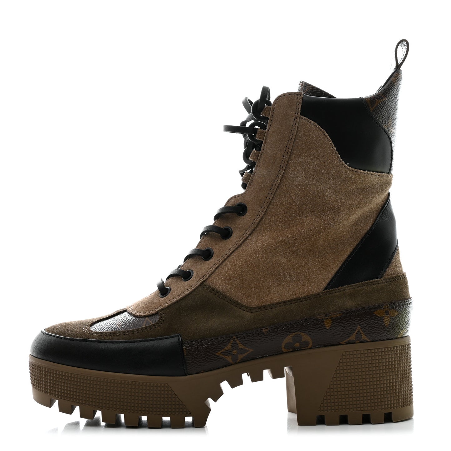 Suede Calfskin Monogram Laureate Platform Desert Boots 39.5 Taupe