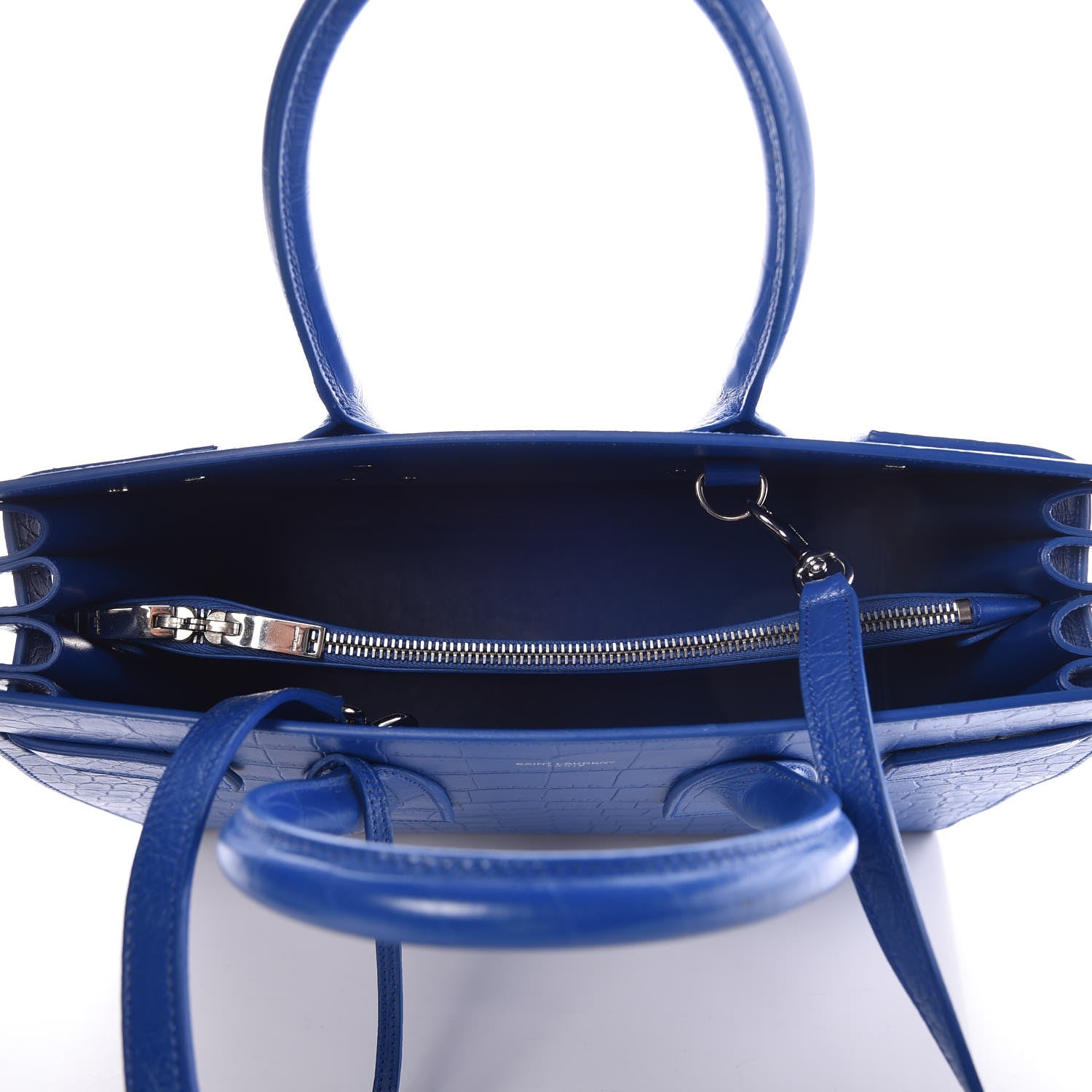 Saint Laurent Calfskin Crocodile Embossed Small Sac De Jour Royal Blue 5 of 7