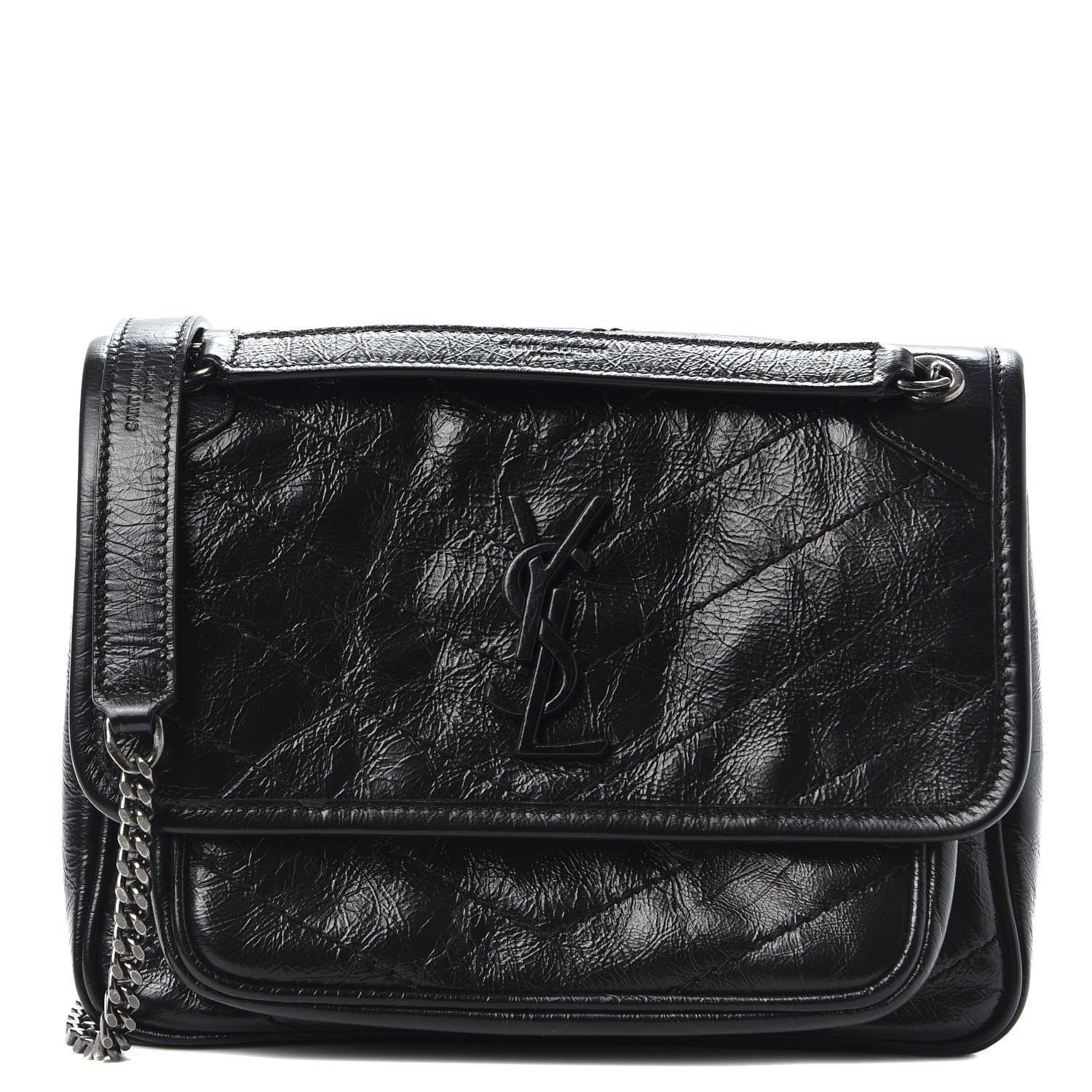 Saint Laurent Crinkled Calfskin Matelasse Monogram Baby Niki Chain Satchel Black 1 of 10