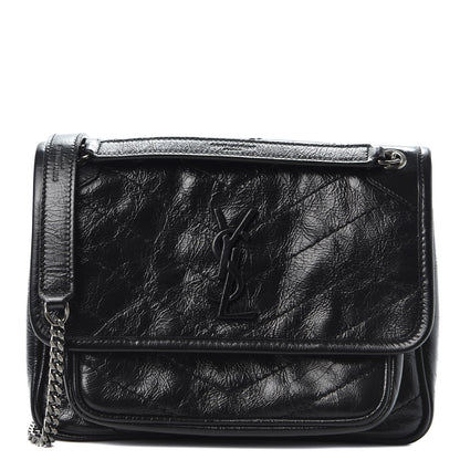 Saint Laurent Crinkled Calfskin Matelasse Monogram Baby Niki Chain Satchel Black 1 of 10