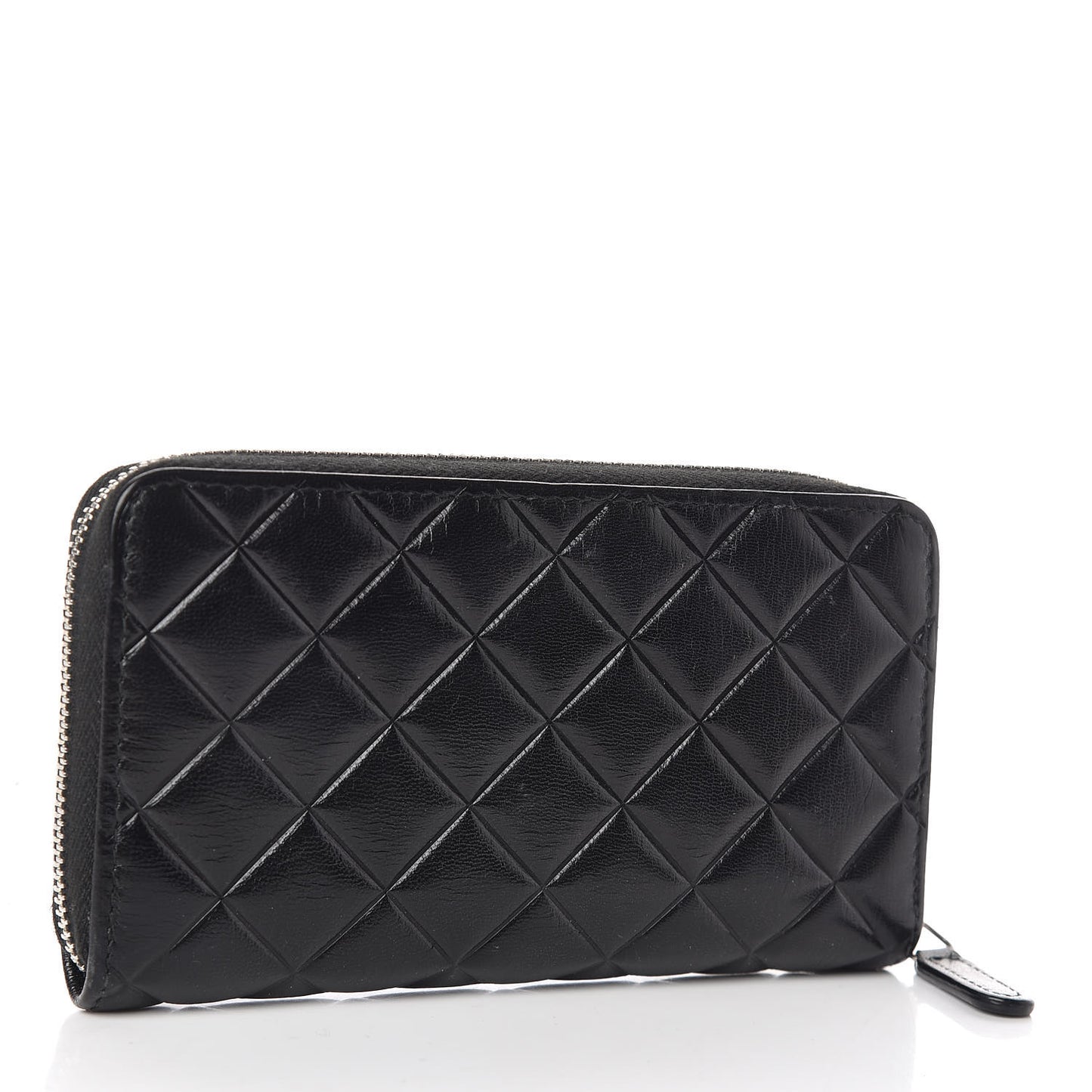 Calfskin Quilted Small Diamond CC Zip Around Wallet Black