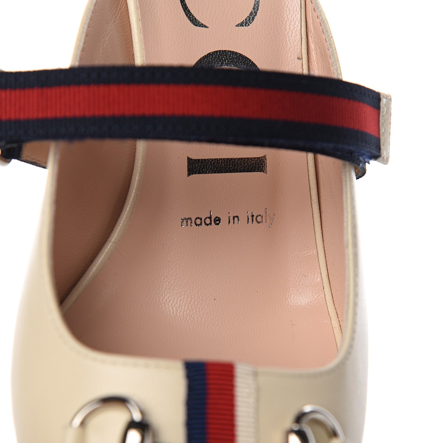 Gucci Malaga Kid Sylvie Web Cross Strap Mid-Heel Slides 36 Vintage White 8 of 10