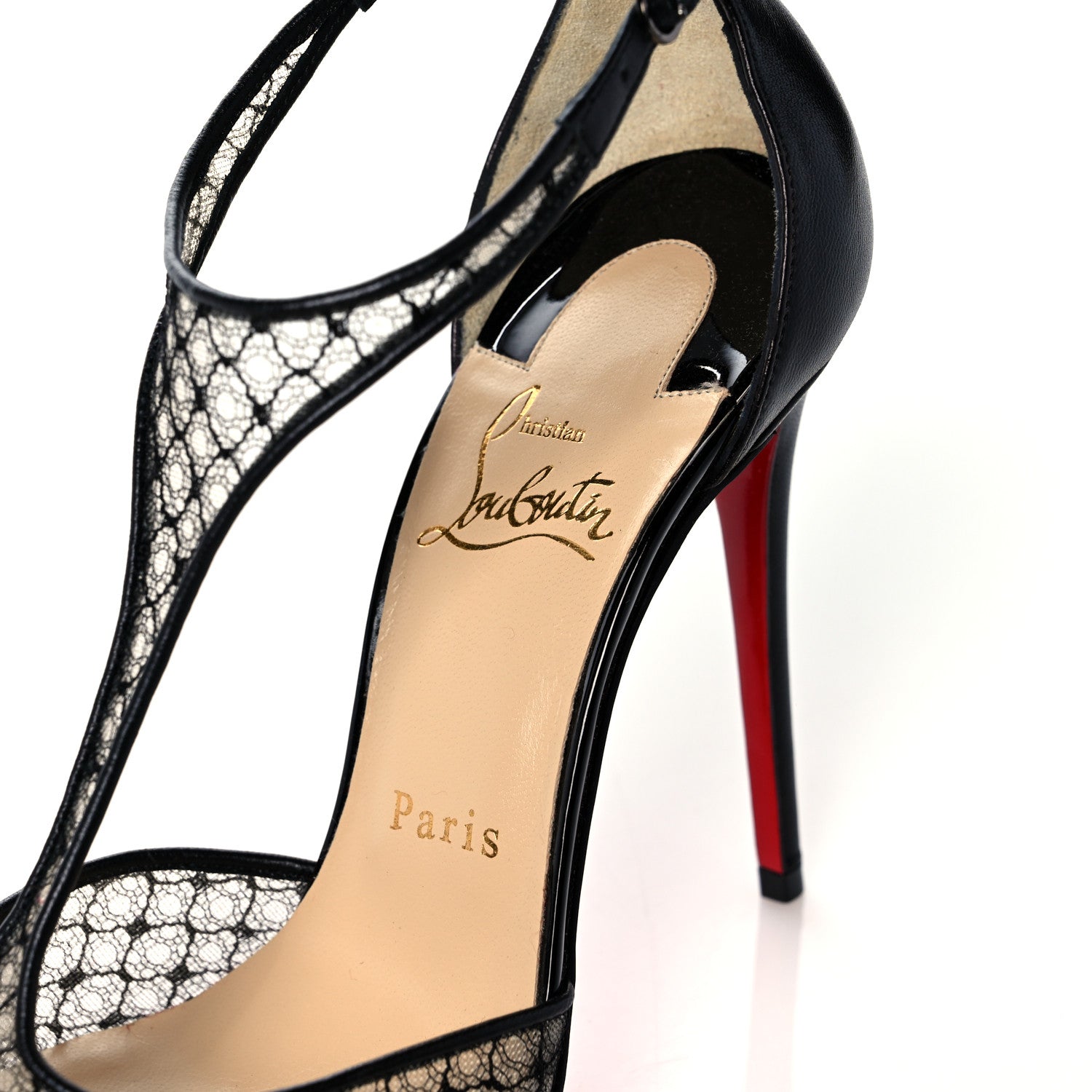 Christian Louboutin Nappa Shiny Bas Resille Salonu 100 T Strap Pumps 37 Black 7 of 8