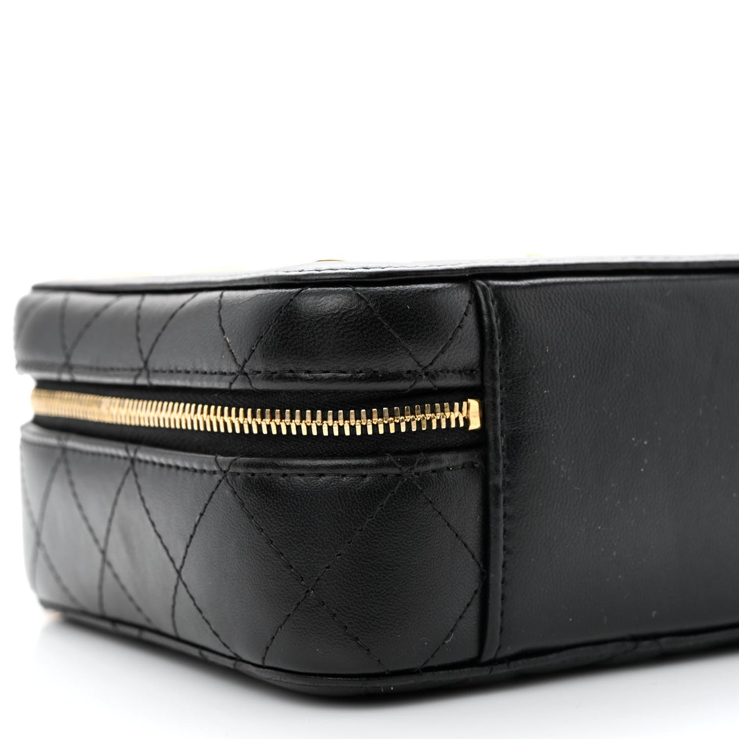 Lambskin Metal Quilted Golden Plate Vanity Case Black Golden Plate Vanity Case Black Gold