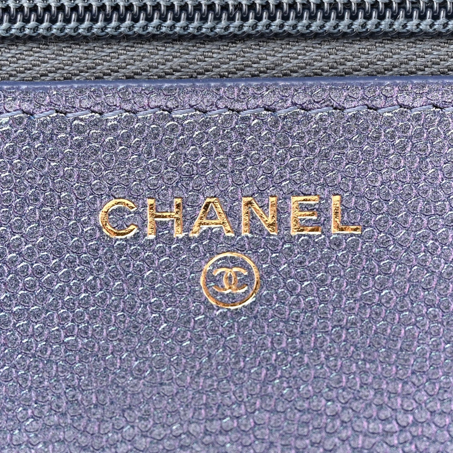 Iridescent Caviar Quilted Wallet on Chain WOC Dark Blue