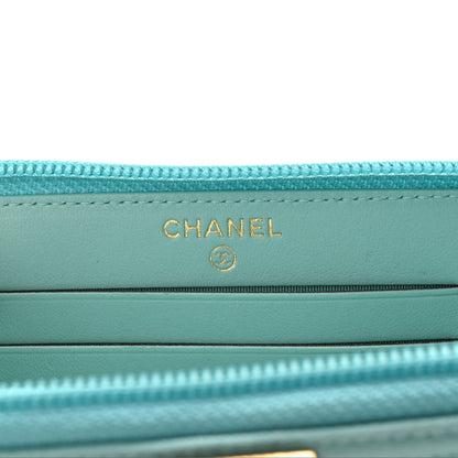 Chanel Caviar Quilted Small Boy Zip Around Wallet Light Blue 6 of 9