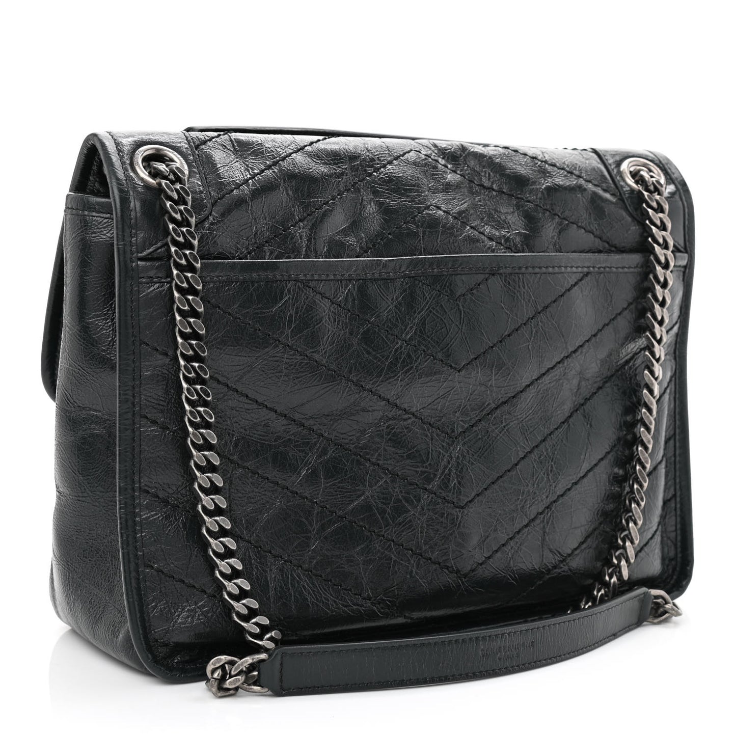 Crinkled Calfskin Matelasse Monogram Medium Niki Chain Satchel Peacock Green
