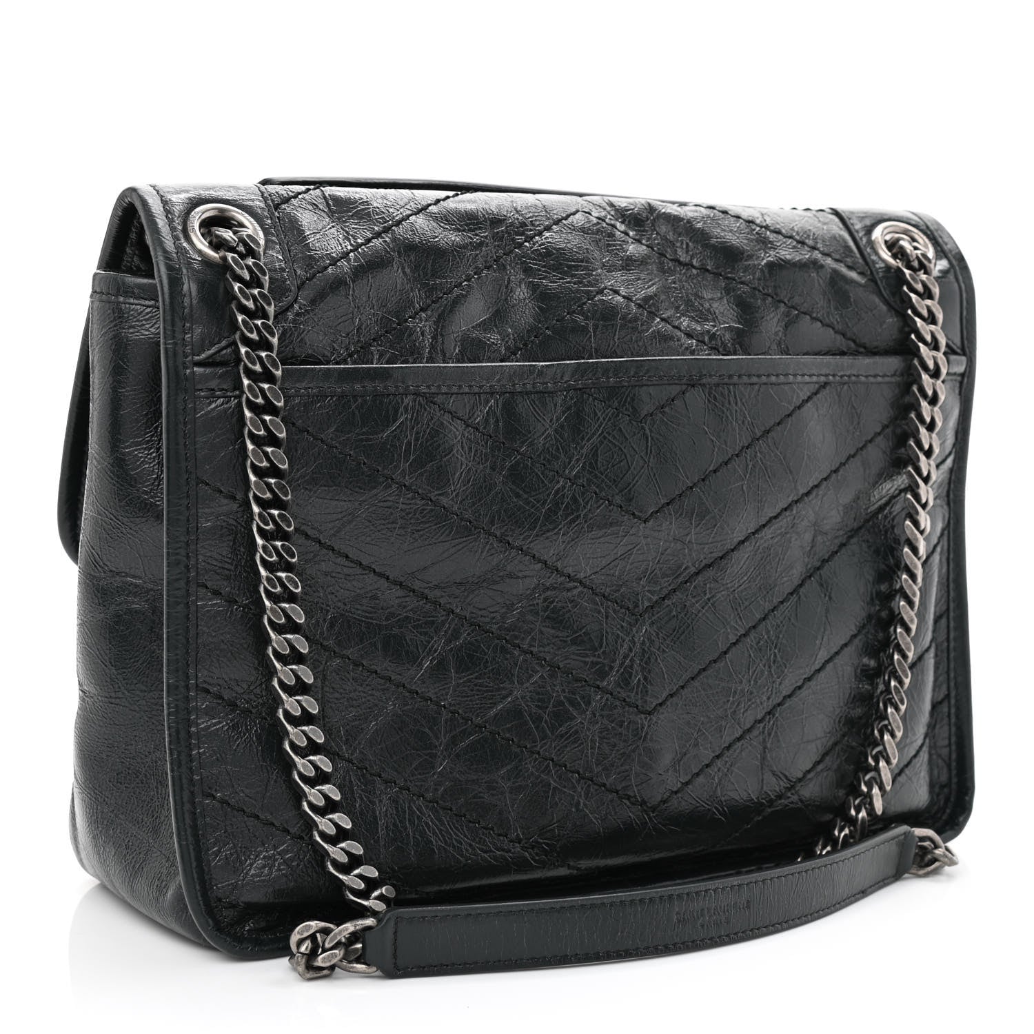 Saint Laurent Crinkled Calfskin Matelasse Monogram Medium Niki Chain Satchel Peacock Green 3 of 11