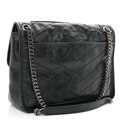 Saint Laurent Crinkled Calfskin Matelasse Monogram Medium Niki Chain Satchel Peacock Green 3 of 11