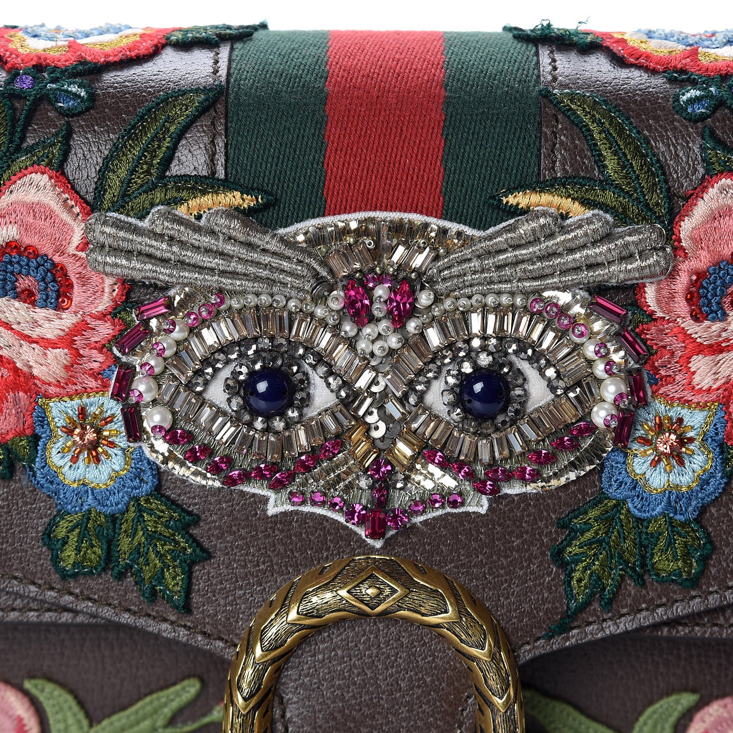Gucci Calfskin Web Owl Embroidered Medium Dionysus Shoulder Bag New Acero Multicolor 12 of 12