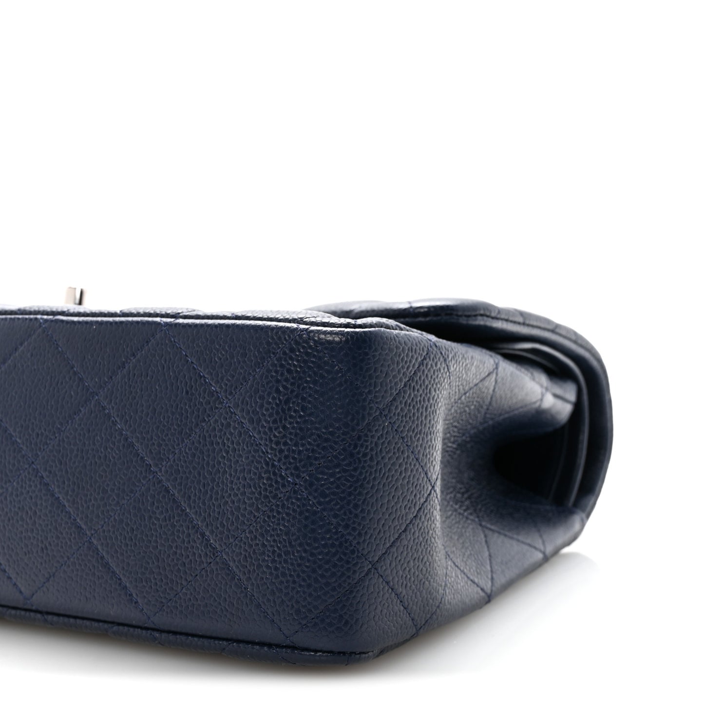Caviar Quilted Jumbo Double Flap Navy Blue