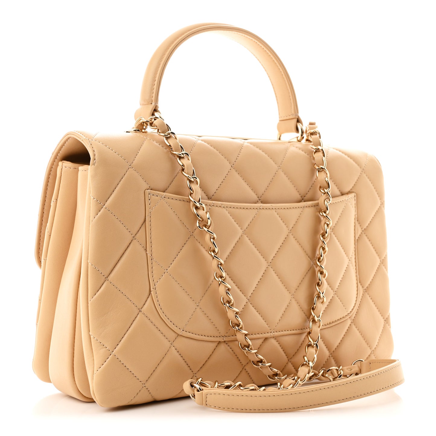 Lambskin Quilted Medium Trendy CC Flap Dual Handle Bag Beige