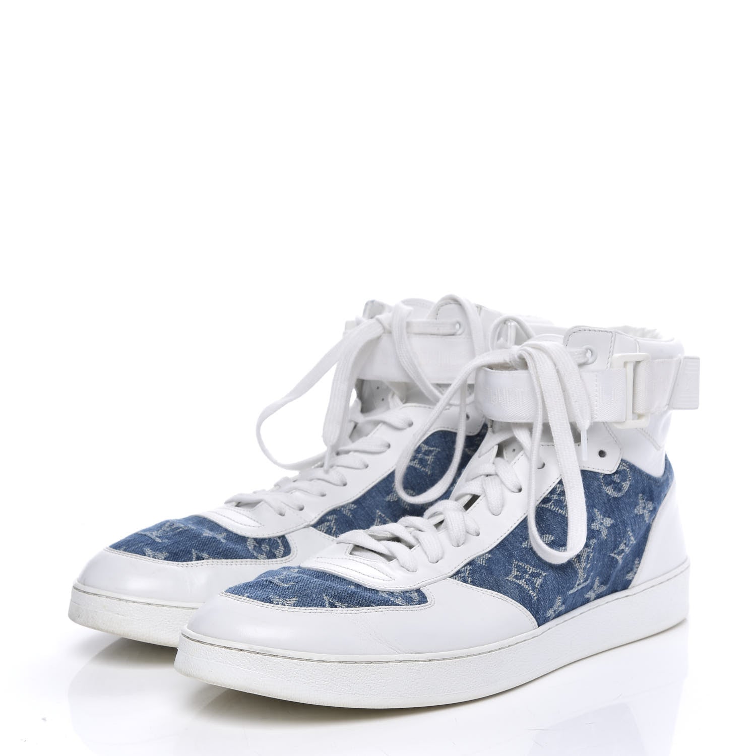 Louis Vuitton Calfskin Monogram Denim Rivoli High Top Sneakers 12 White 3 of 14