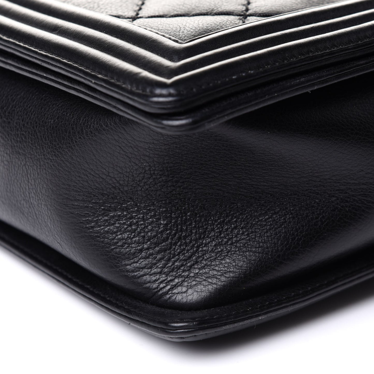 Calfskin Double Stitch Large Boy Flap Black