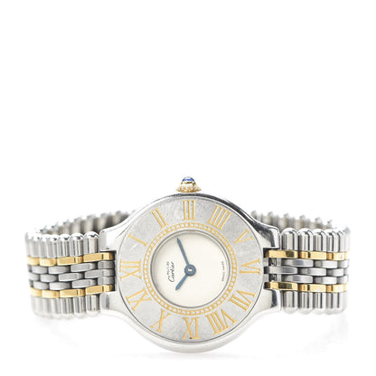 Cartier Stainless Steel 18K Yellow Gold 28mm Must De 21 Bullet Link Quartz Watch 3 of 6
