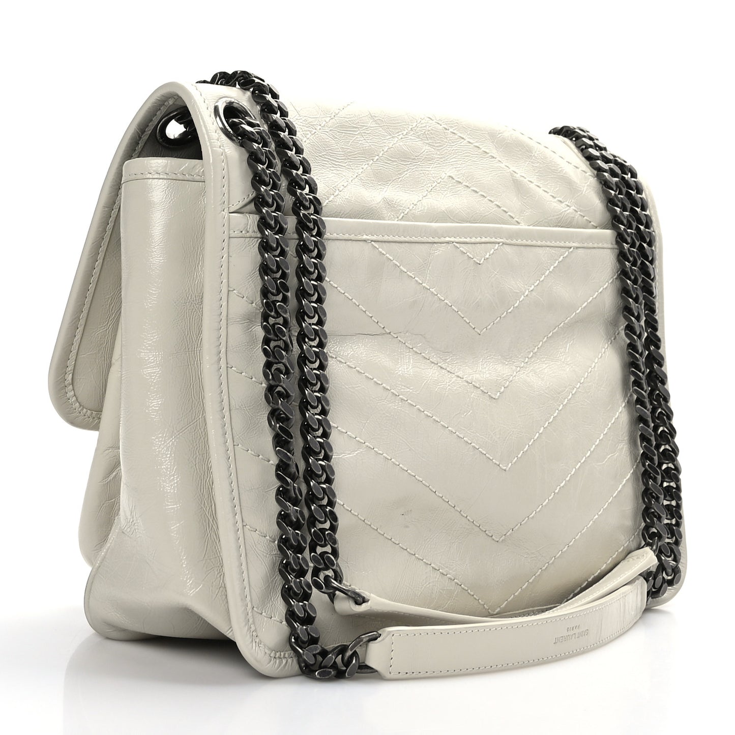 Crinkled Calfskin Matelasse Monogram Medium Niki Chain Satchel Blanc Vintage
