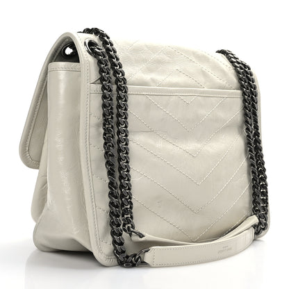 Saint Laurent Crinkled Calfskin Matelasse Monogram Medium Niki Chain Satchel Blanc Vintage 3 of 9
