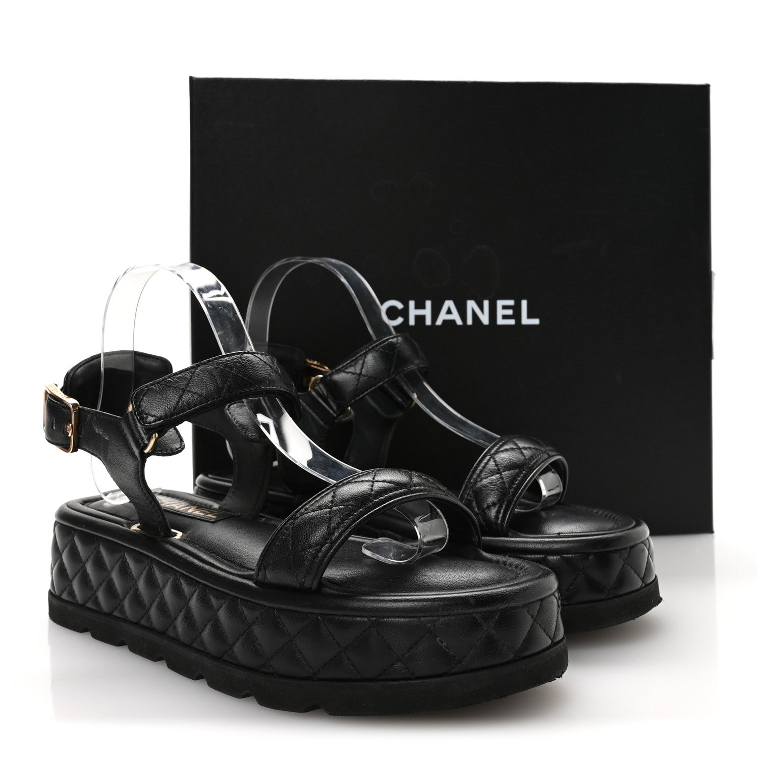 Chanel Lambskin Quilted Platform Sandals 38 Black 9 of 9