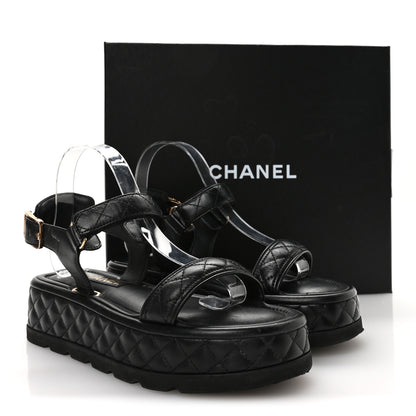 Chanel Lambskin Quilted Platform Sandals 38 Black 9 of 9
