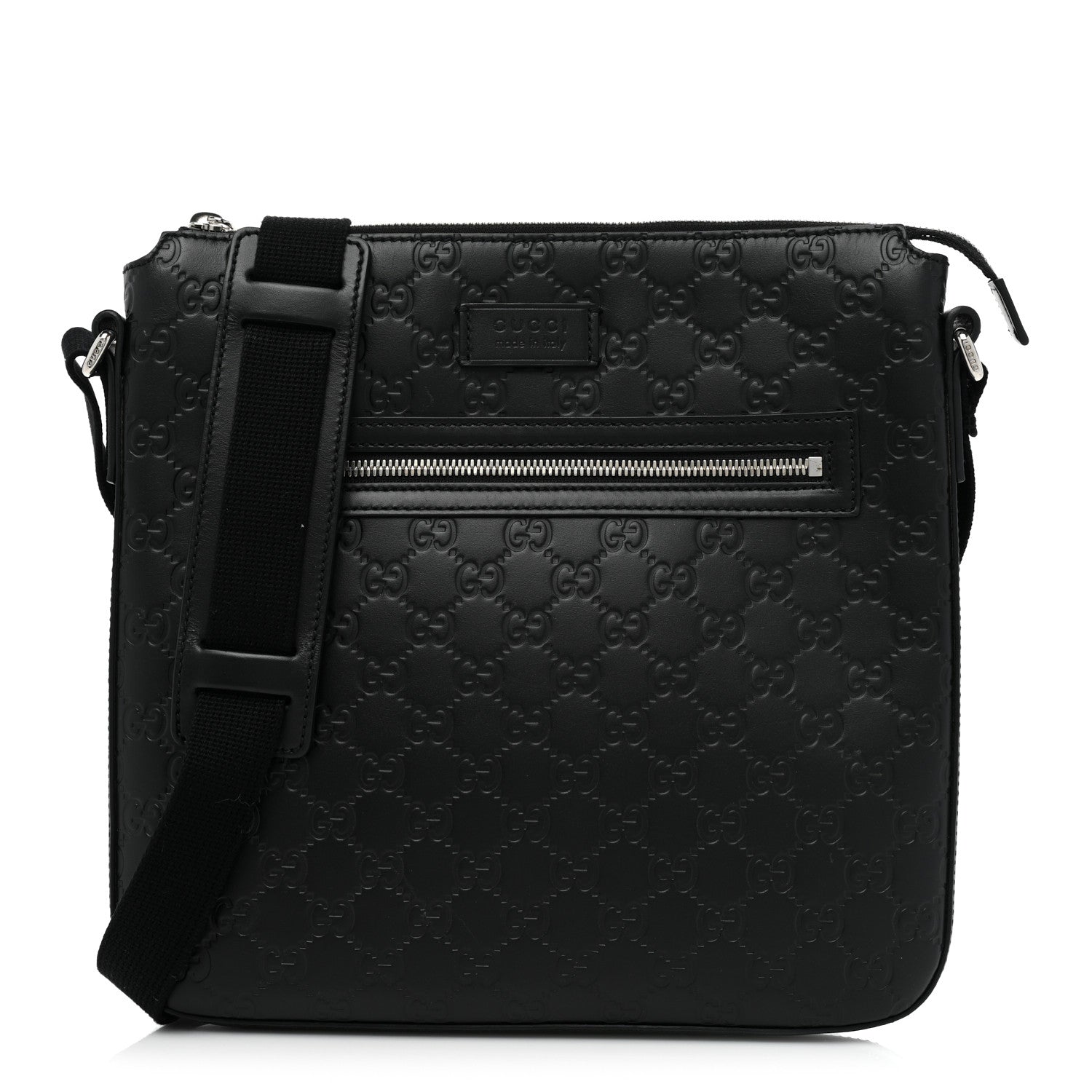 Gucci Guccissima Signature Medium Flat Messenger Bag Black 1 of 10
