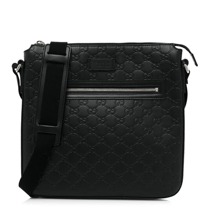 Gucci Guccissima Signature Medium Flat Messenger Bag Black 1 of 10