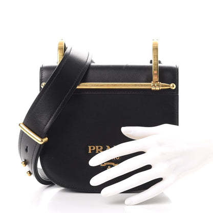 Prada Vitello Antic Soft Logo Pionniere Saddle Bag Black 3 of 9