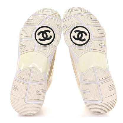 Chanel Suede Calfskin Fabric CC Sneakers 37.5 White 6 of 8