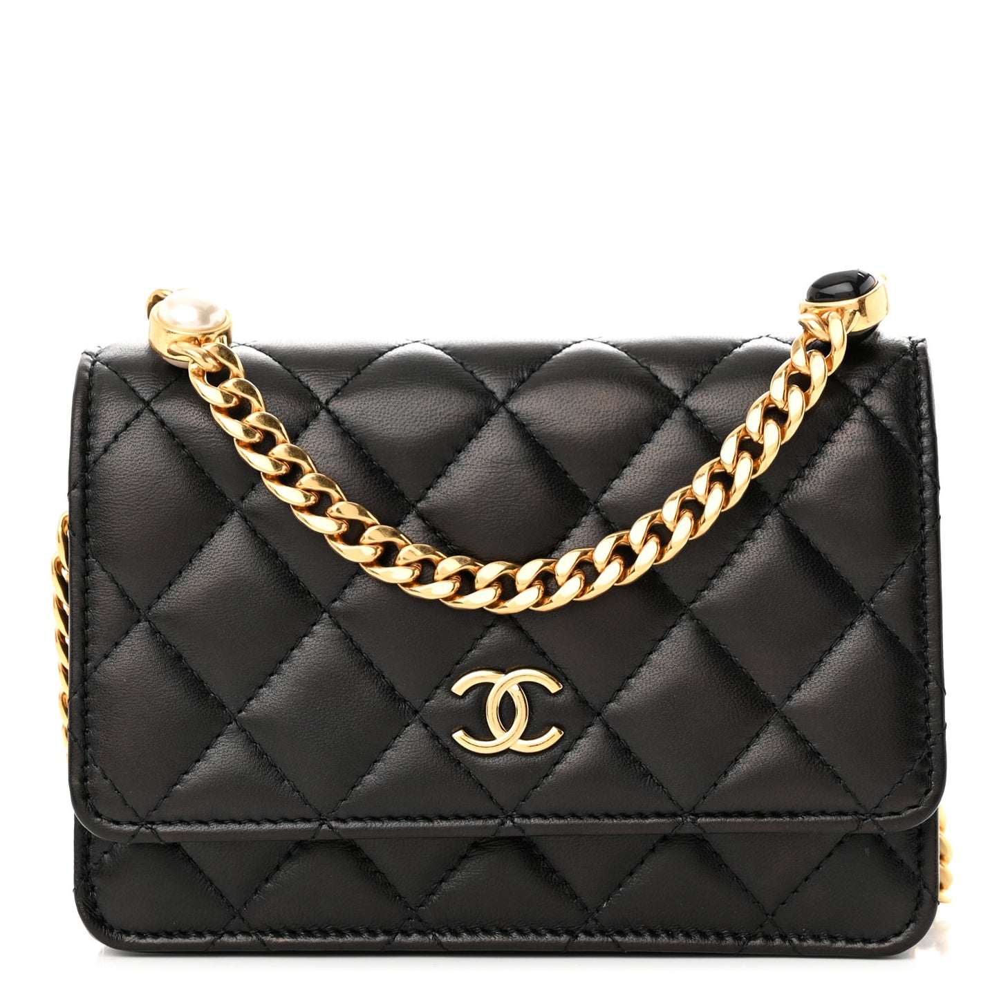 Lambskin Quilted CC Pearl Enamel Clutch on Chain WOC Black