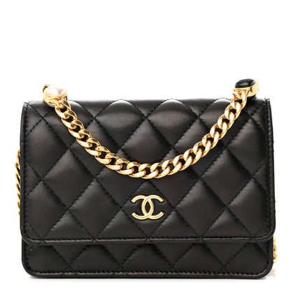 Chanel Lambskin Quilted CC Pearl Enamel Clutch on Chain WOC Black 1 of 12