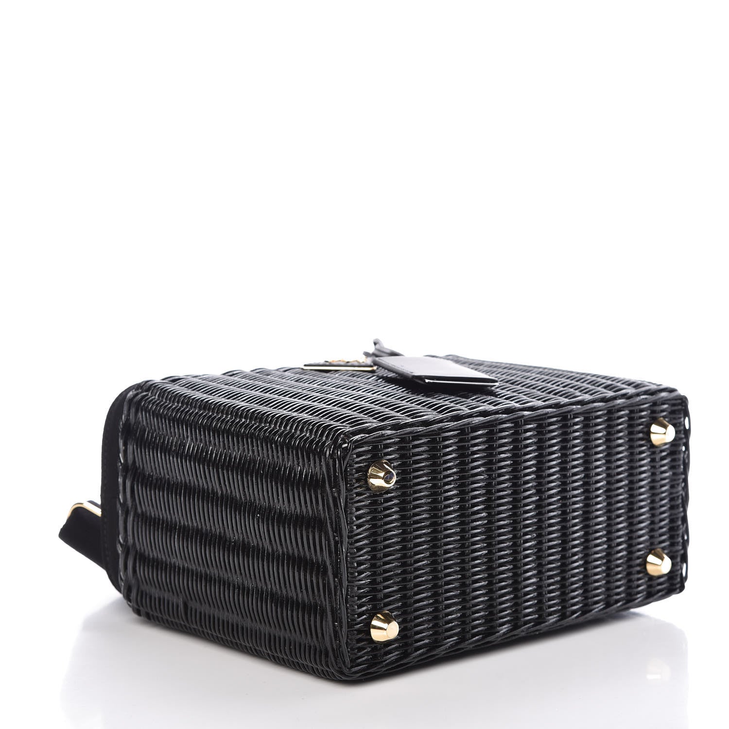 Prada Wicker Canvas Shoulder Bag Black 4 of 8