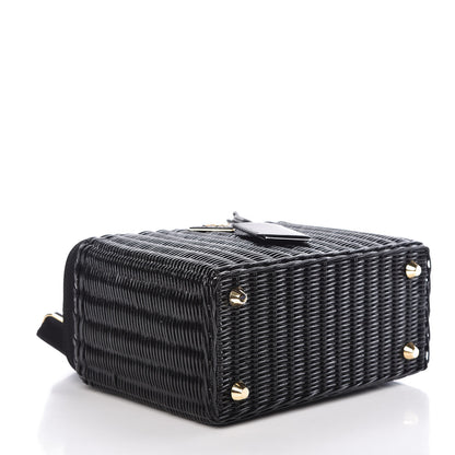 Prada Wicker Canvas Shoulder Bag Black 4 of 8