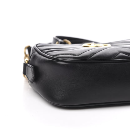 Gucci Calfskin Matelasse Mini GG Marmont Chain Shoulder Bag Black 9 of 12
