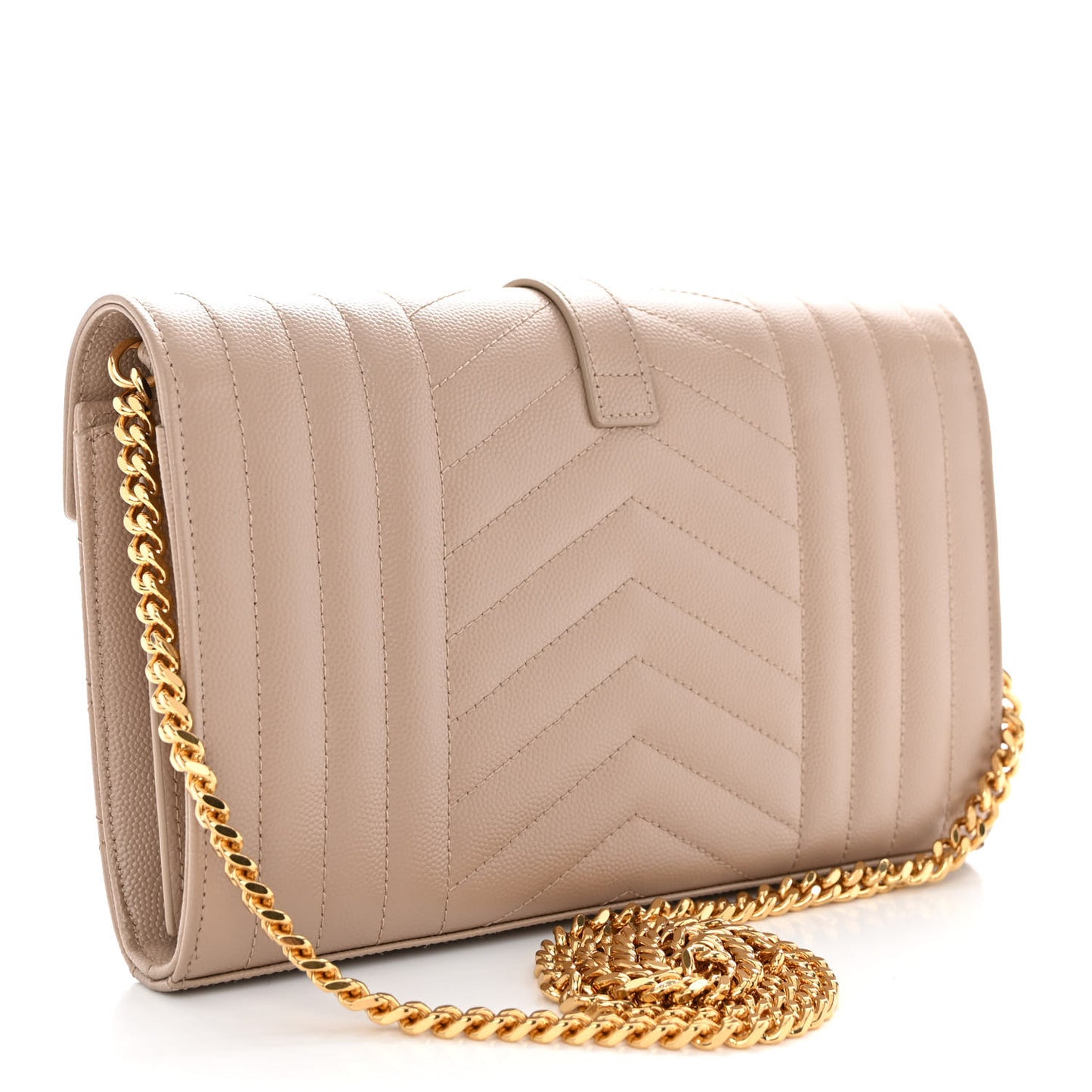 Grain De Poudre Mixed Matelasse Triquilt Monogram Chain Wallet Dark Beige