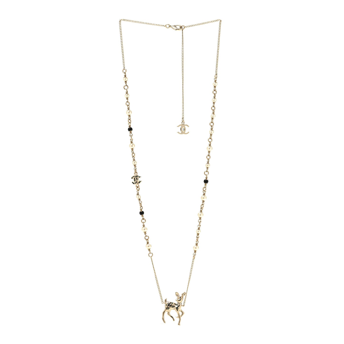 Pearl Crystal CC Deer Long Necklace Gold Green