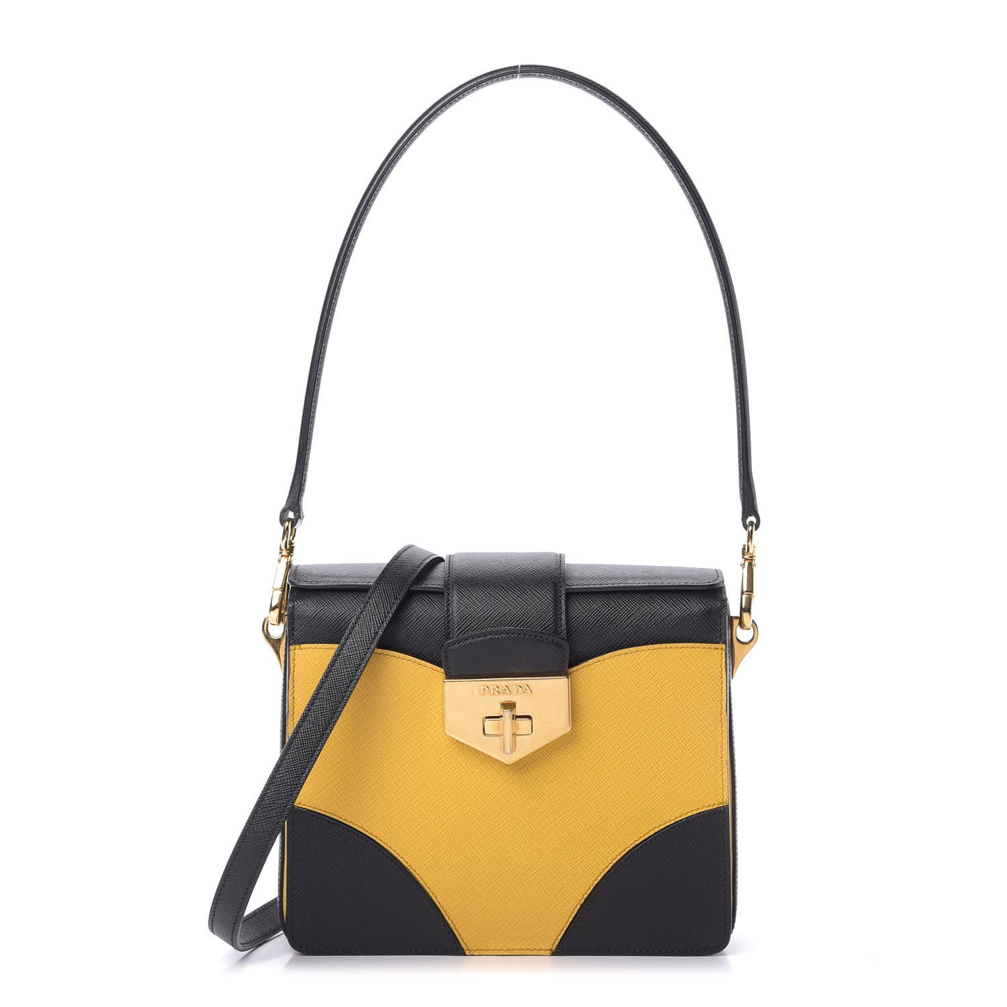 Saffiano Bi-Color Top Handle Bag Soleil Black