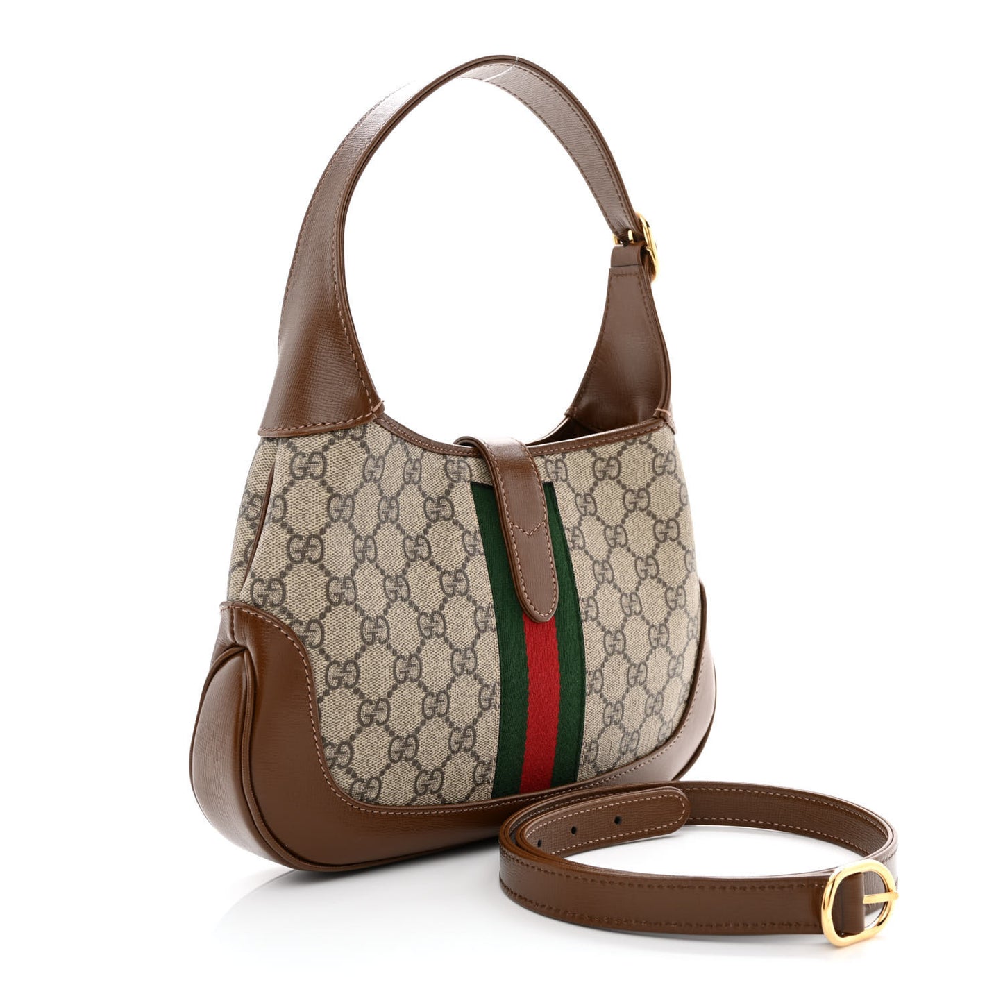 GG Supreme Monogram Azalea Calfskin Web Small Jackie 1961 Hobo Beige Ebony Brown Sugar