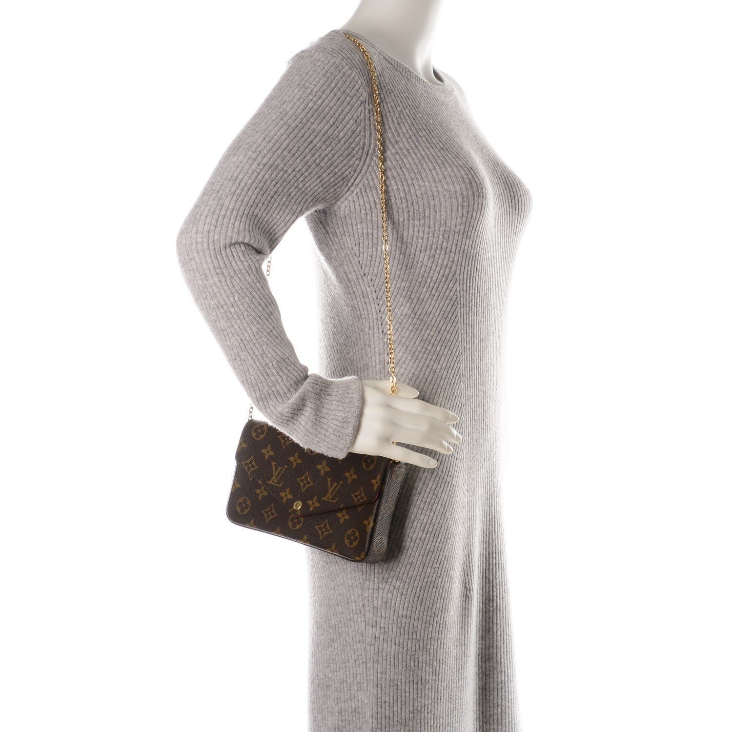 Louis Vuitton Monogram Pochette Felicie Chain Wallet Fuchsia 2 of 7