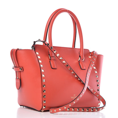 Valentino Garavani Vitello Small Rockstud Double Handle Tote Deep Coral 4 of 11