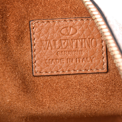 Valentino Garavani Pebbled Calfskin Turquoise Large Rockstud Rolling Zip Pouch Brown 6 of 7