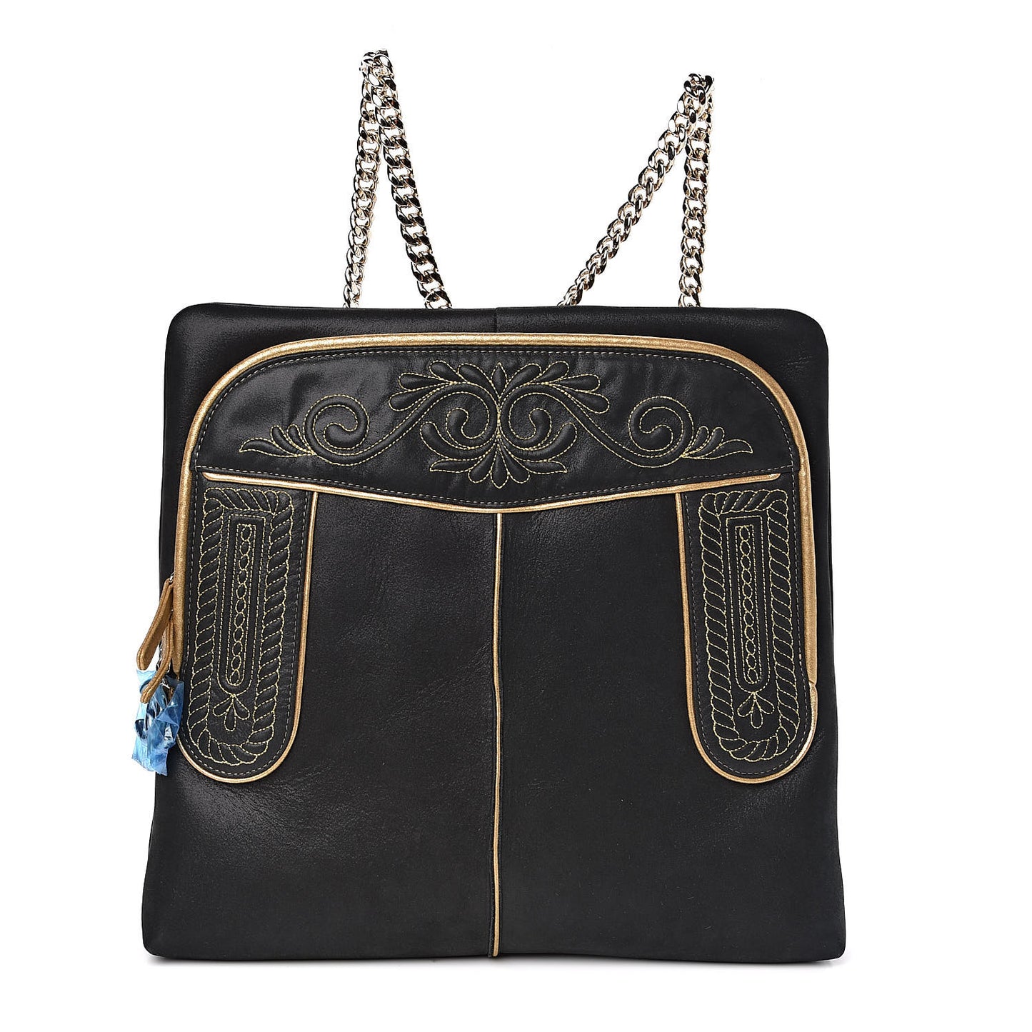 Iridescent Calfskin Embroidered Paris Salzburg Hunting Backpack Black