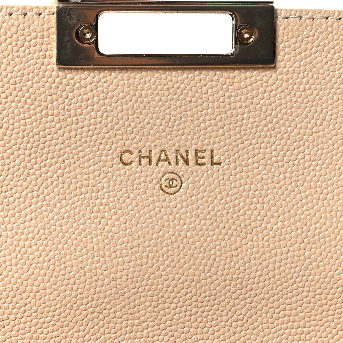 Caviar Quilted Medium Golden Class Pouch Beige