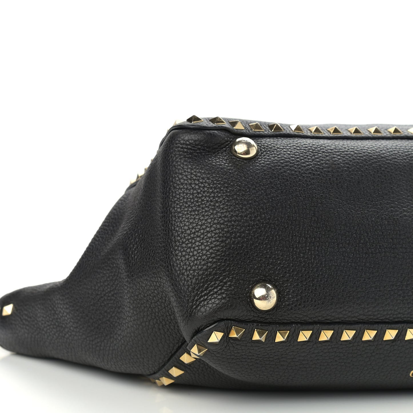 Pebbled Calfskin Medium Rockstud Tote Black