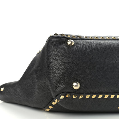 Valentino Garavani Pebbled Calfskin Medium Rockstud Tote Black 8 of 9