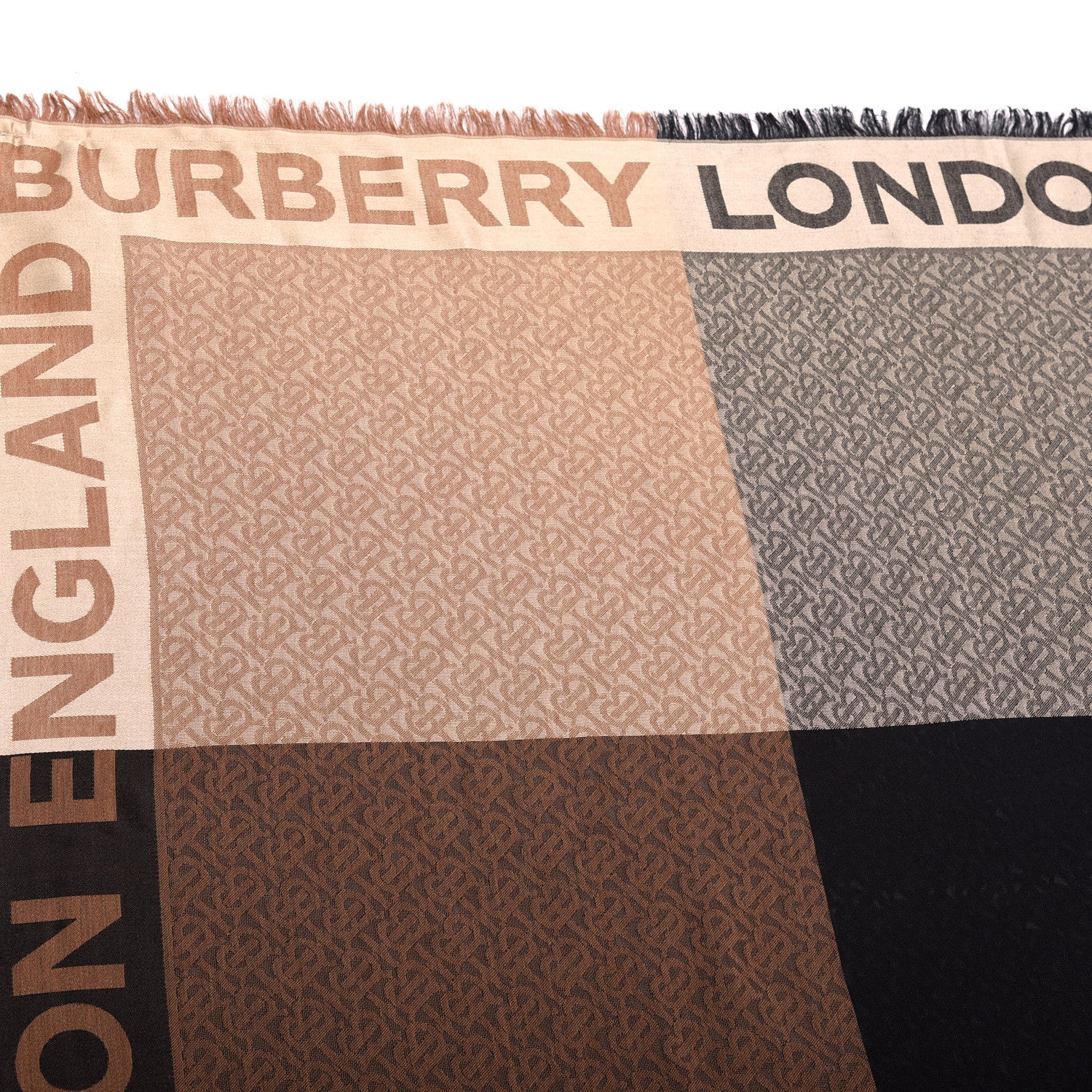 Burberry Metallic Silk Wool TB Monogram Colorblock Square Scarf Chestnut 3 of 5